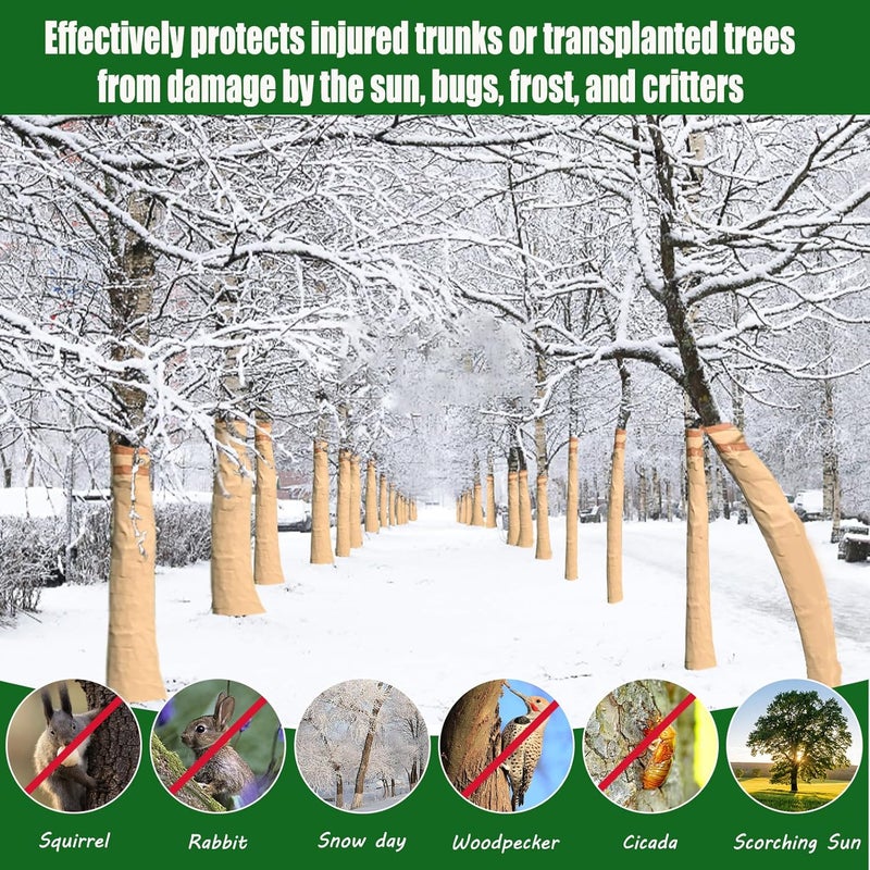 Vecacosic 213 Ft Paper Tree Wrap For Damaged Bark, Weather Resistant Tree Trunk Protectors Wraps To Protect Bark, Breathable Tree Bark Repair Wrap Bandage For Frost, Sun And Deer Animals, With Tape (3.93" Wide) - Image 5